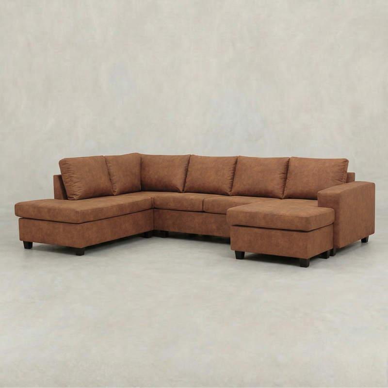 Cognac hoekbank 4 zits