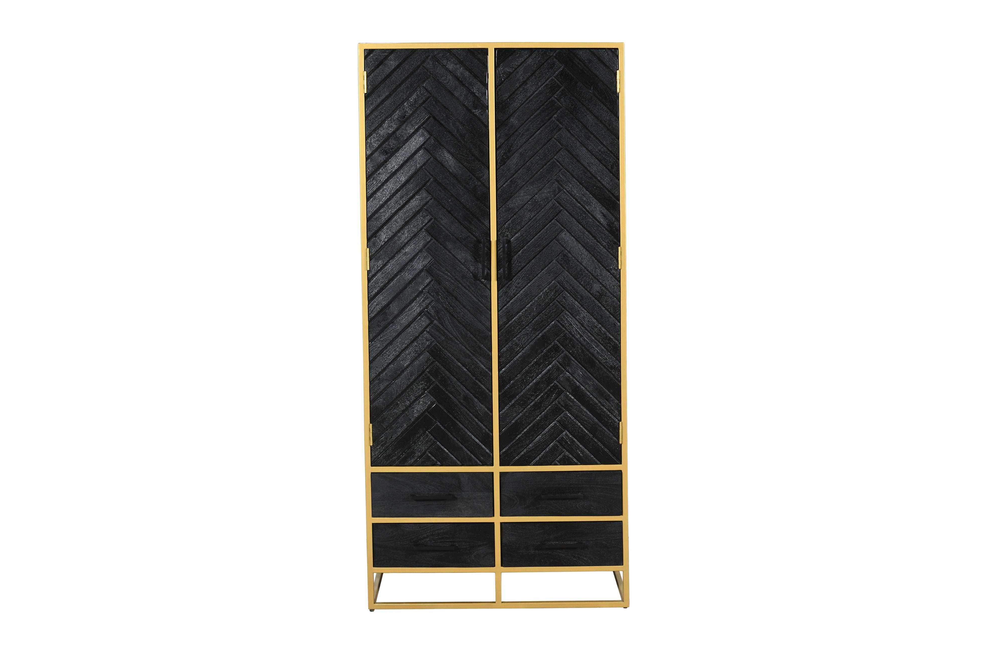 smalle zwarte kast met visgraat en goud frame 90 cm breed
