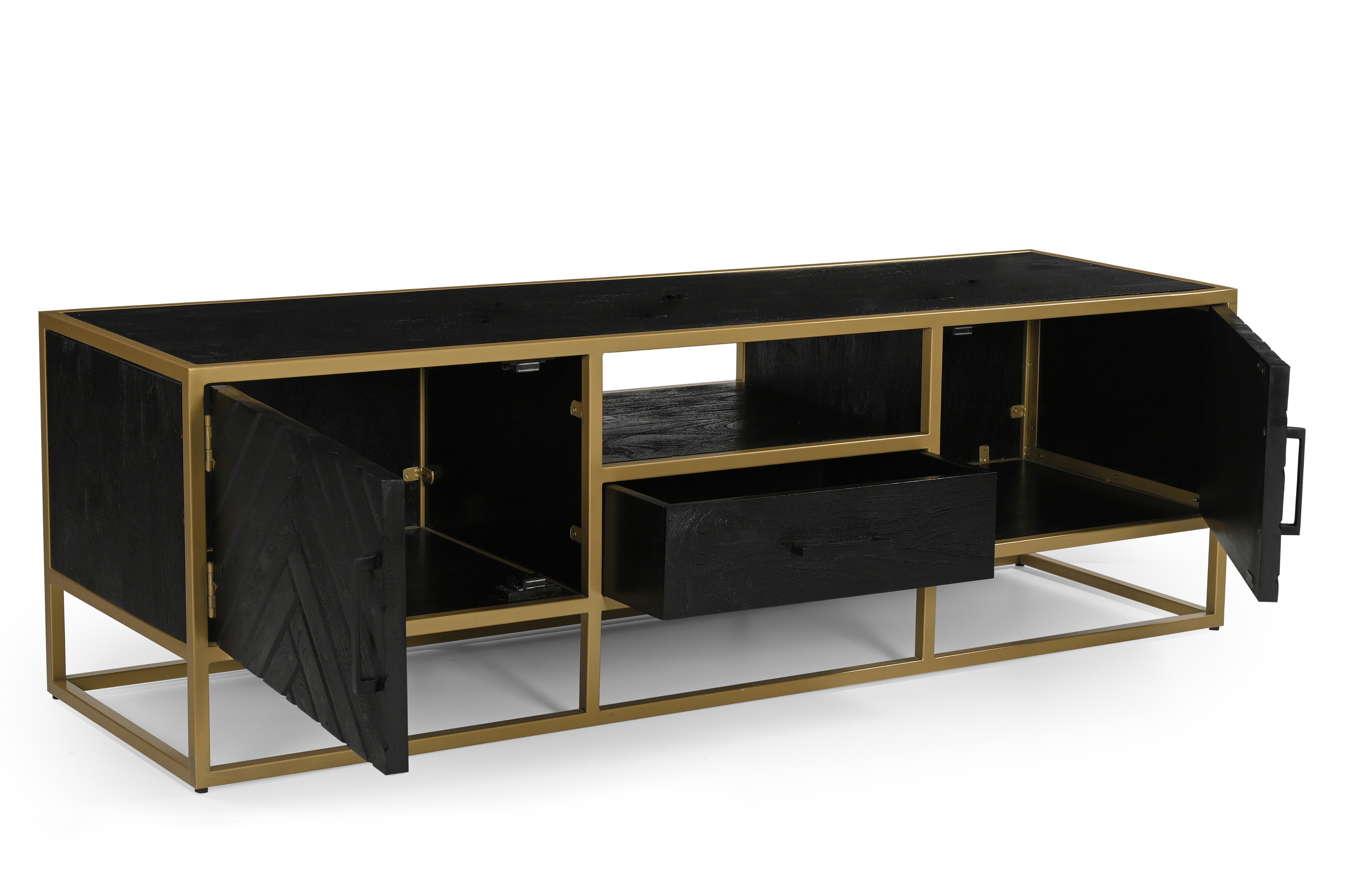 tv meubel van mangohout met goud frame 165 cm