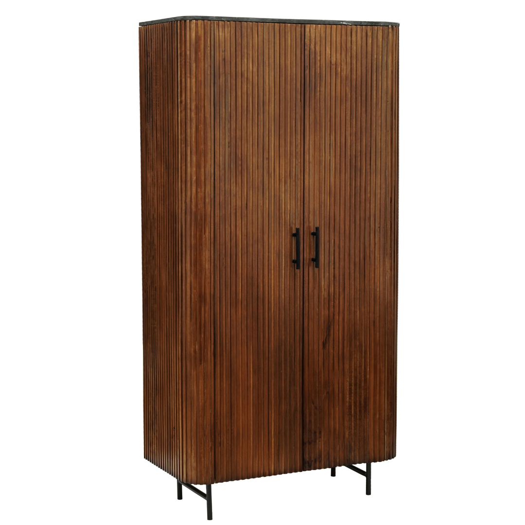 smalle kast met afgeronde hoeken en latjes van mangohout 90 cm breed
