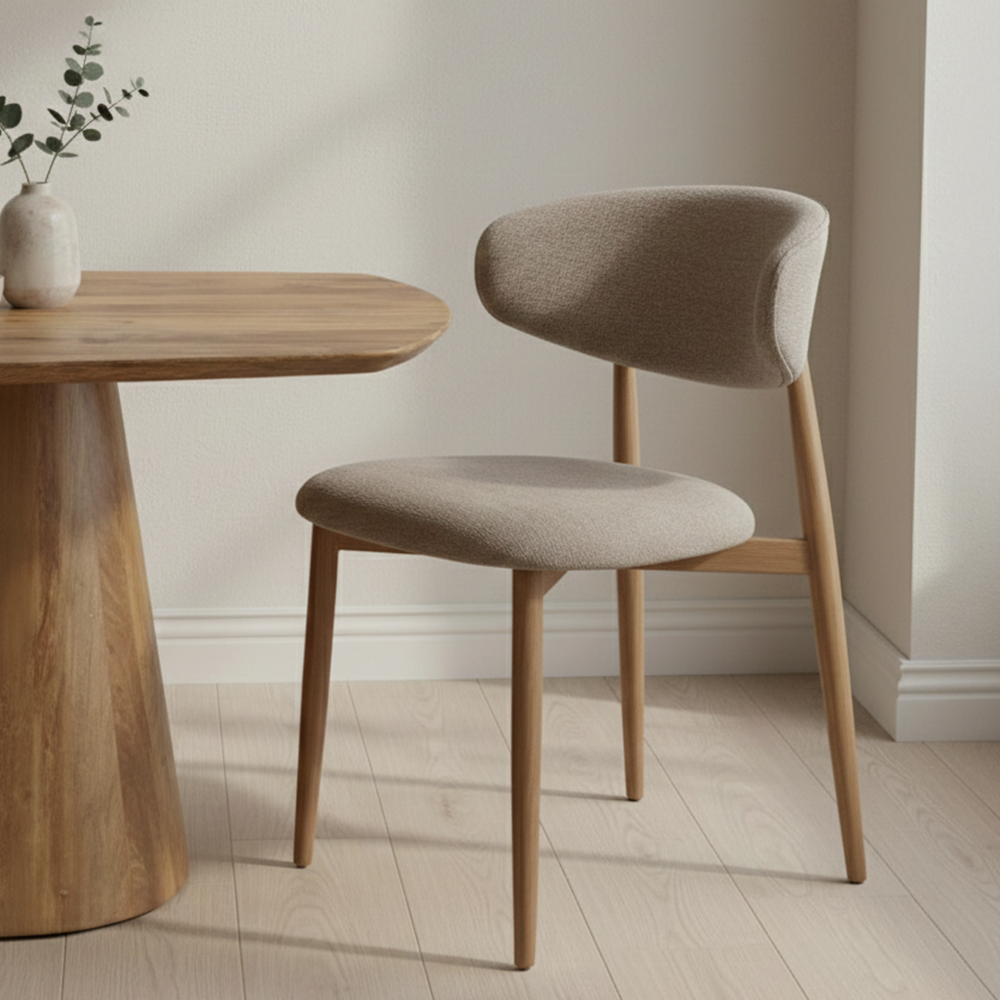 Eikenhouten eetkamerstoel Japandi beige