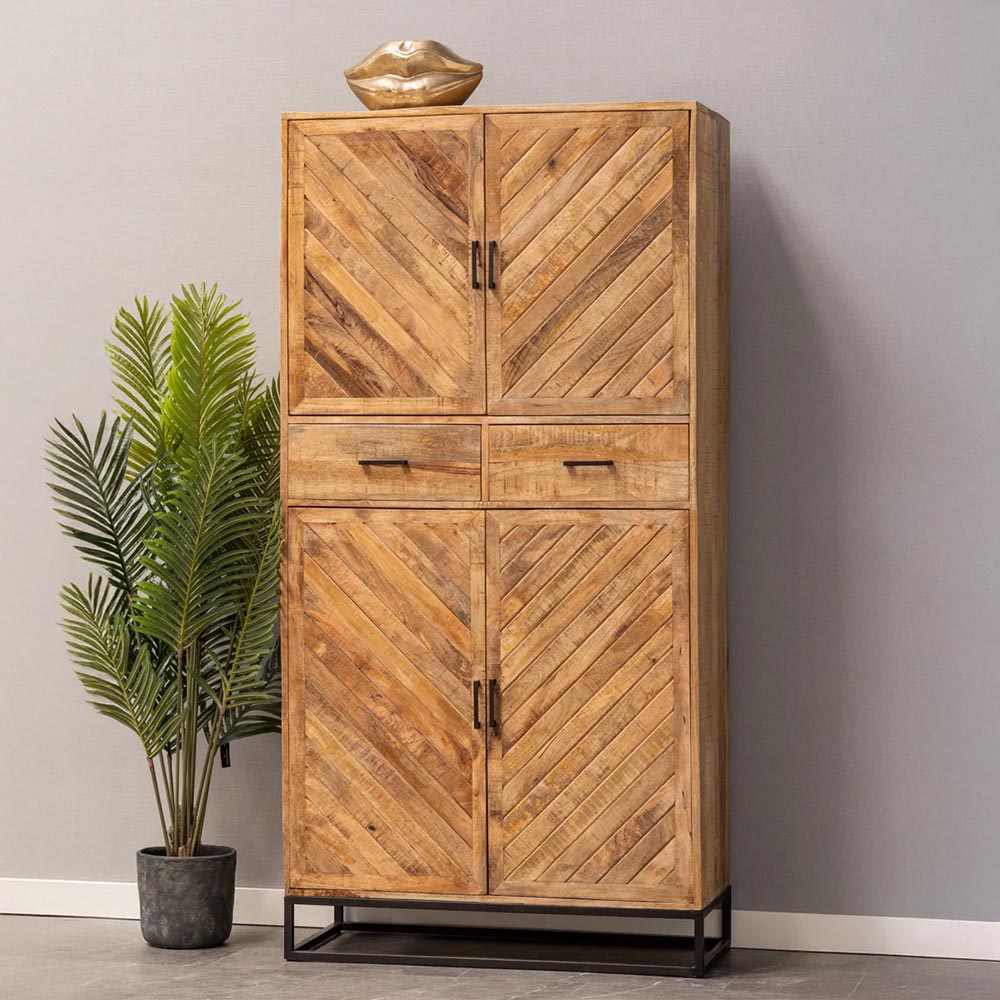 Mangohouten Kast 100 cm 4 deuren 2 lades