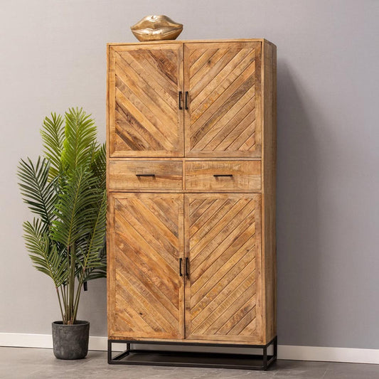 Mangohouten Kast Sabia 100 cm 4 deuren 2 lades