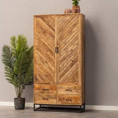 Mangohouten Kast Sabia 100 cm 2 deuren 4 lades