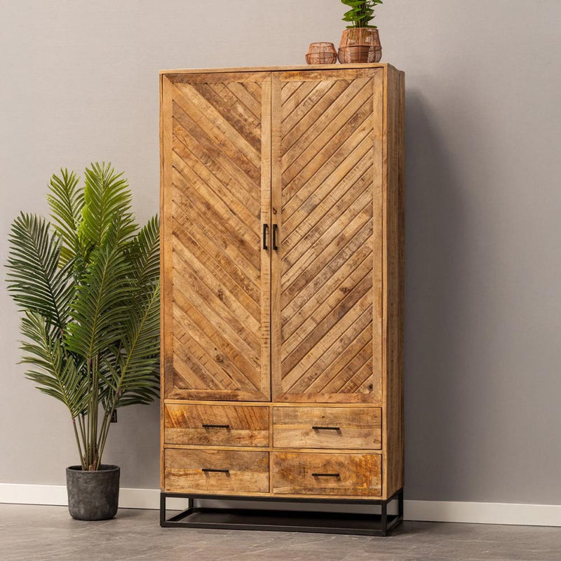 Mangohouten Kast 100 cm 2 deuren 4 lades