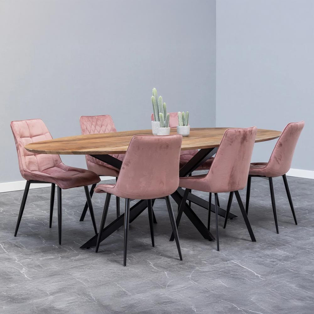 Ovale eettafel met dun mangohouten blad 240 cm breed