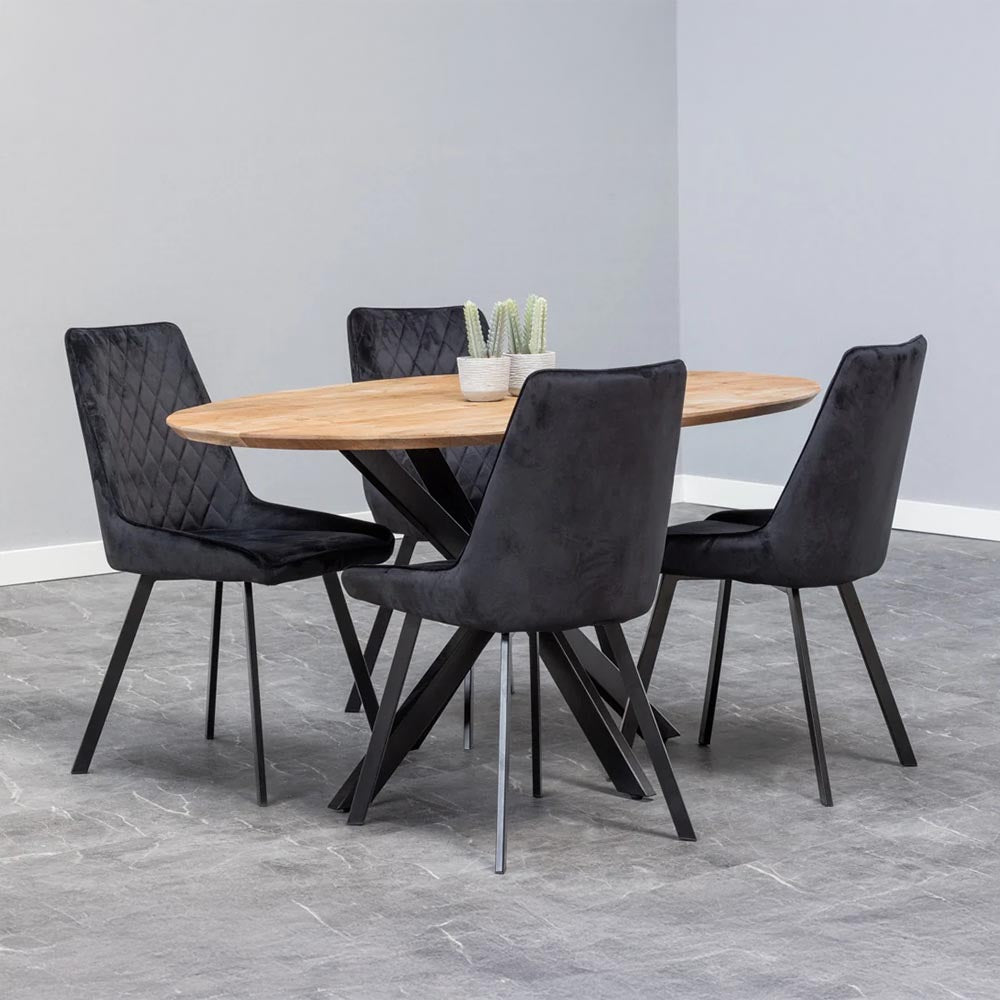 Ovale eettafel met dun mangohouten blad 160 cm breed