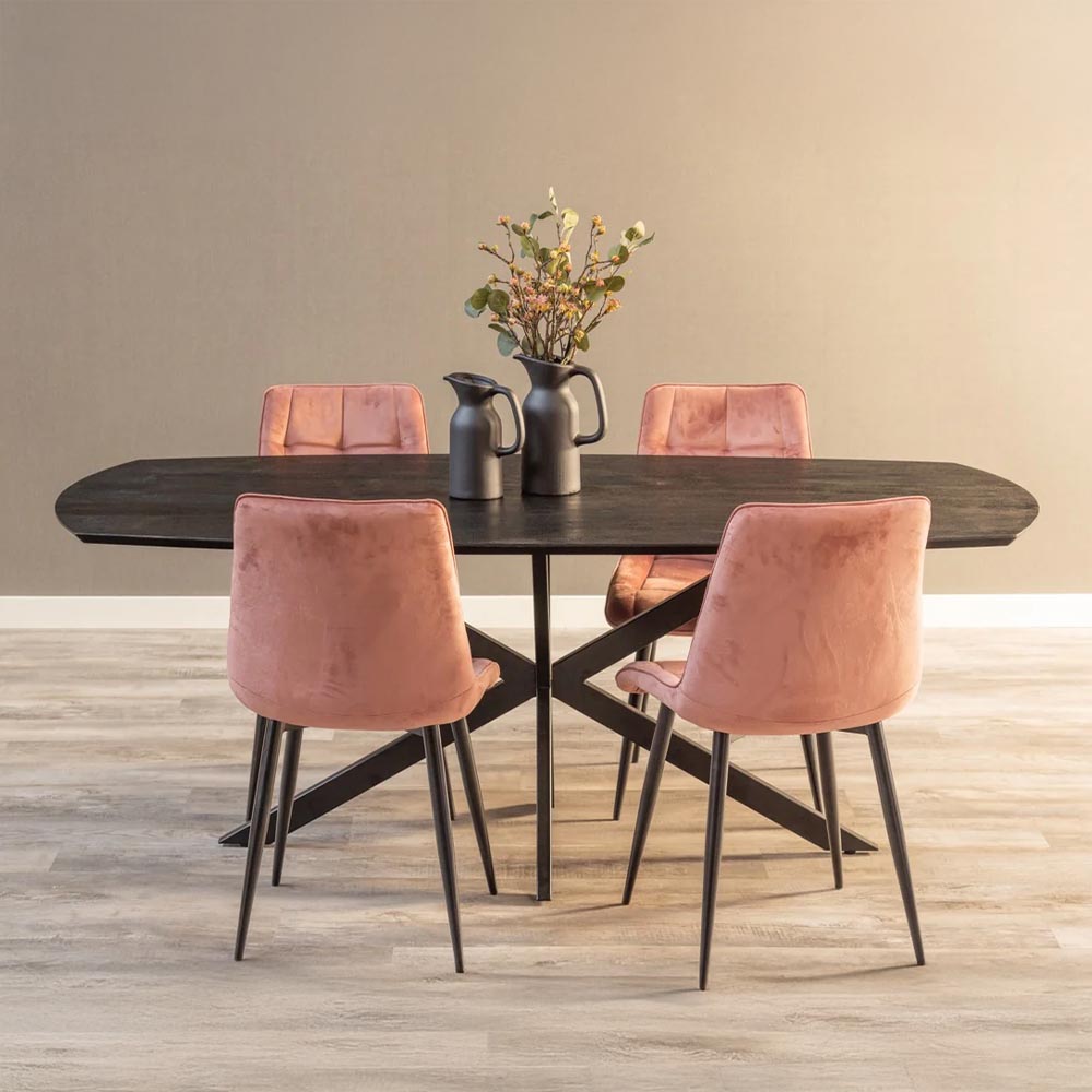 Mangohouten Eettafel Deens Ovaal Tess 210x100 cm Zwart (2,5 cm)