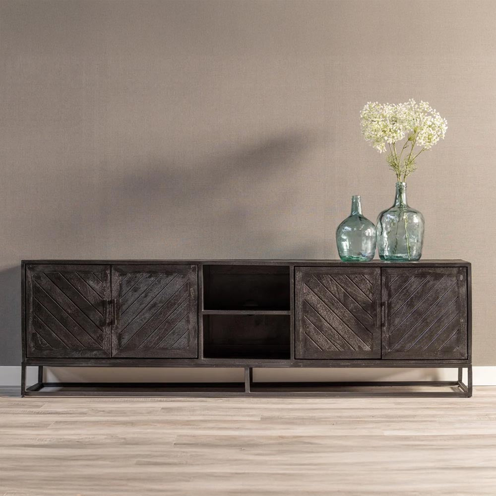 Mangohouten TV Meubel Sabia 200 cm Zwart