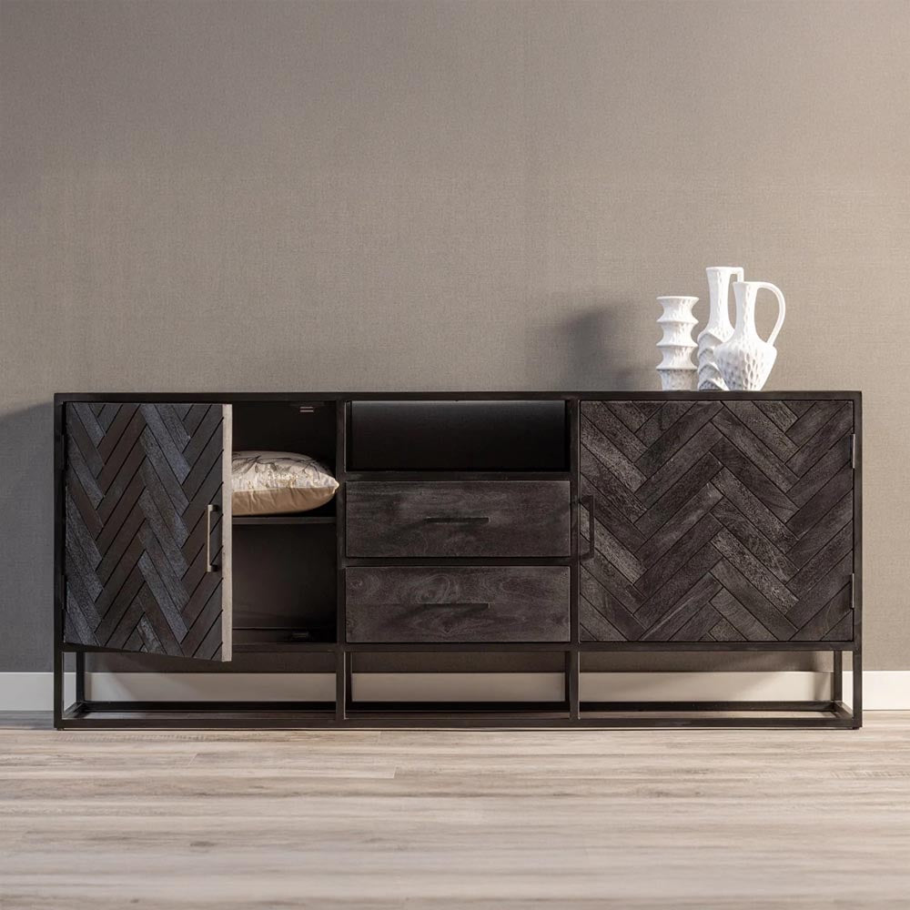 Mangohouten Dressoir 180 cm Zwart