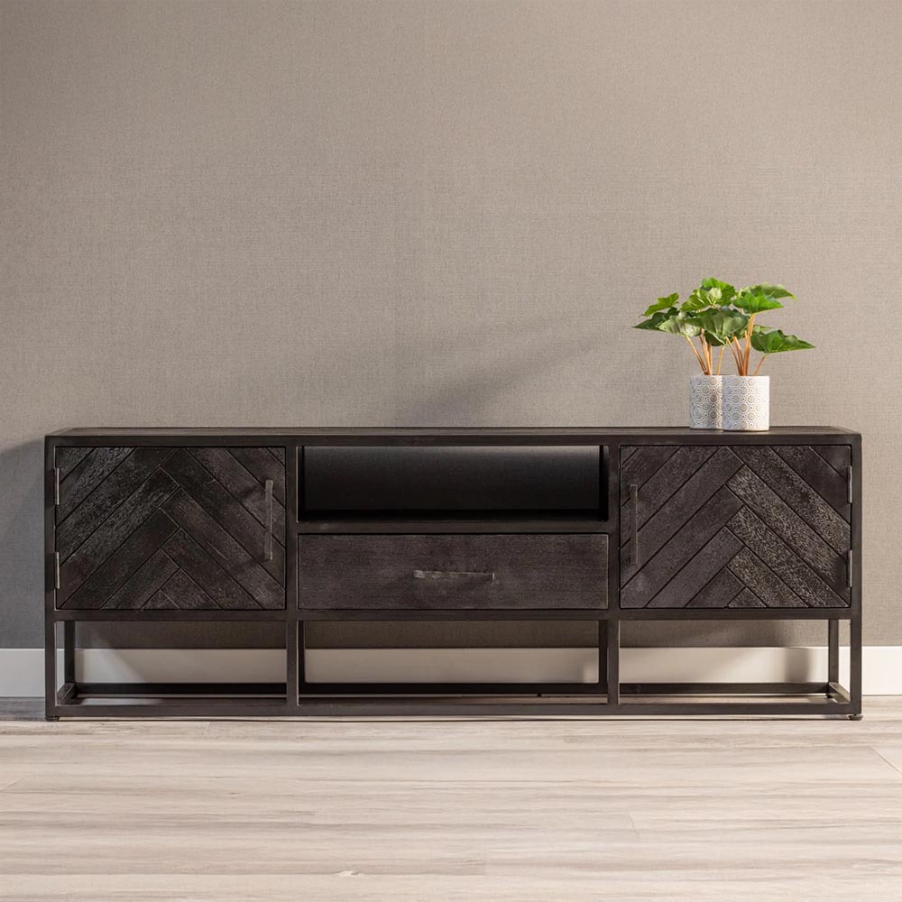 Mangohouten TV Meubel 145 cm Zwart