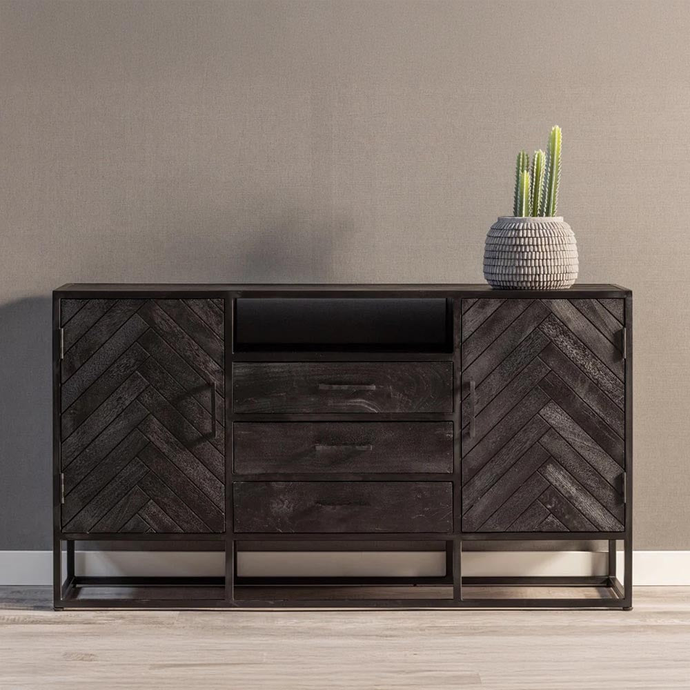 Mangohouten Dressoir 145 cm Zwart