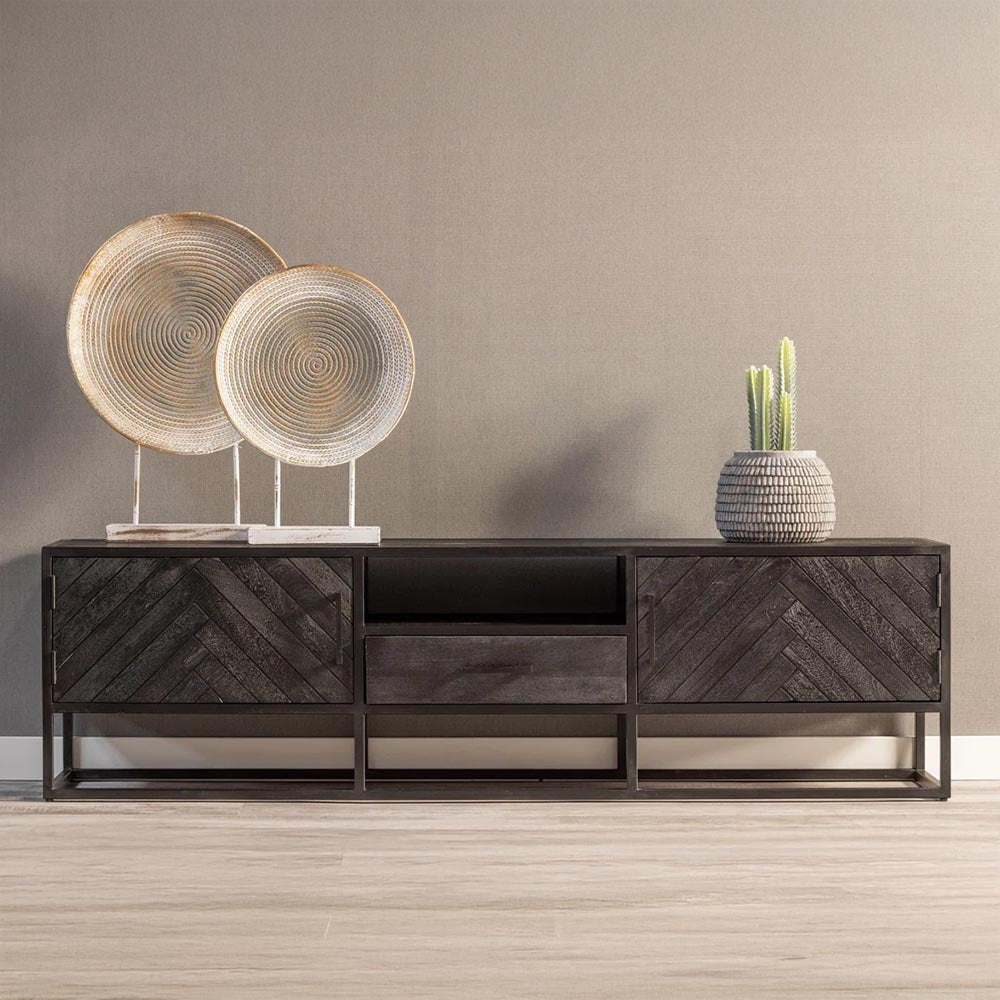 Mangohouten TV Meubel 180 cm Zwart