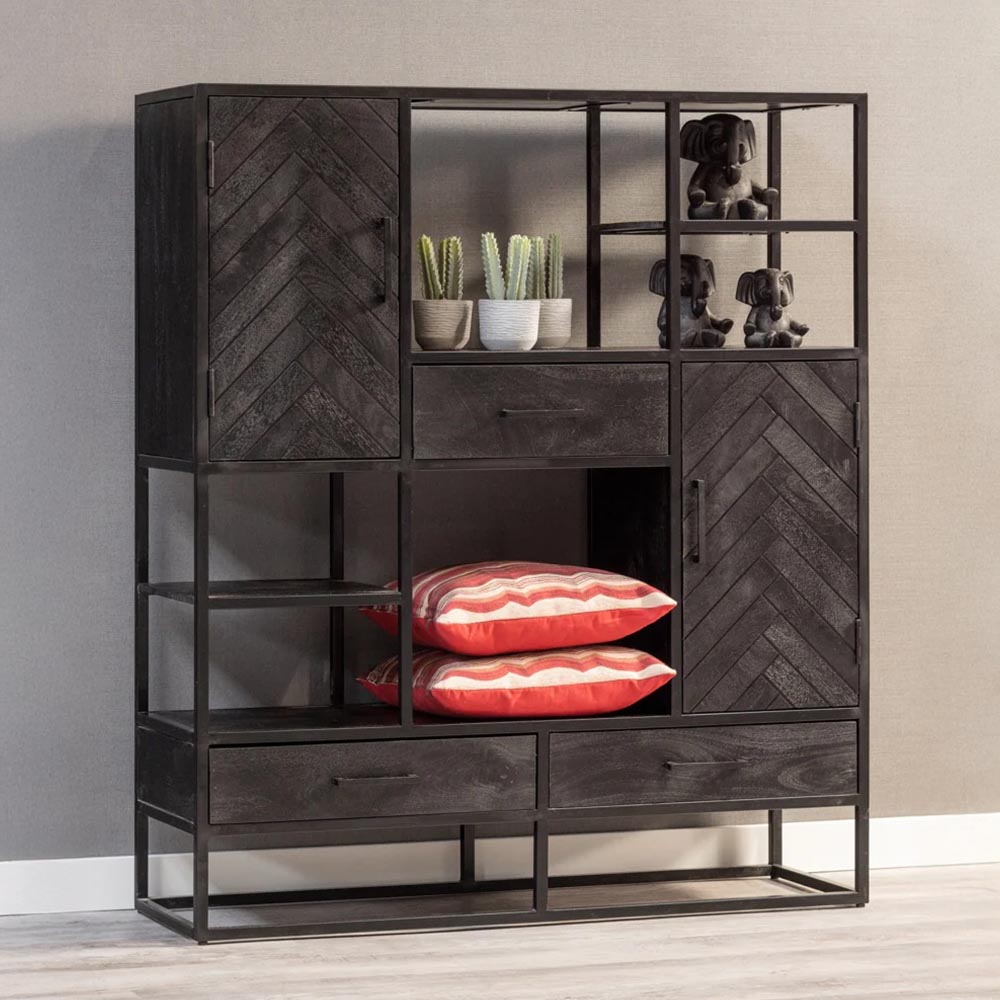 Mangohouten Vakkenkast 120 cm Zwart