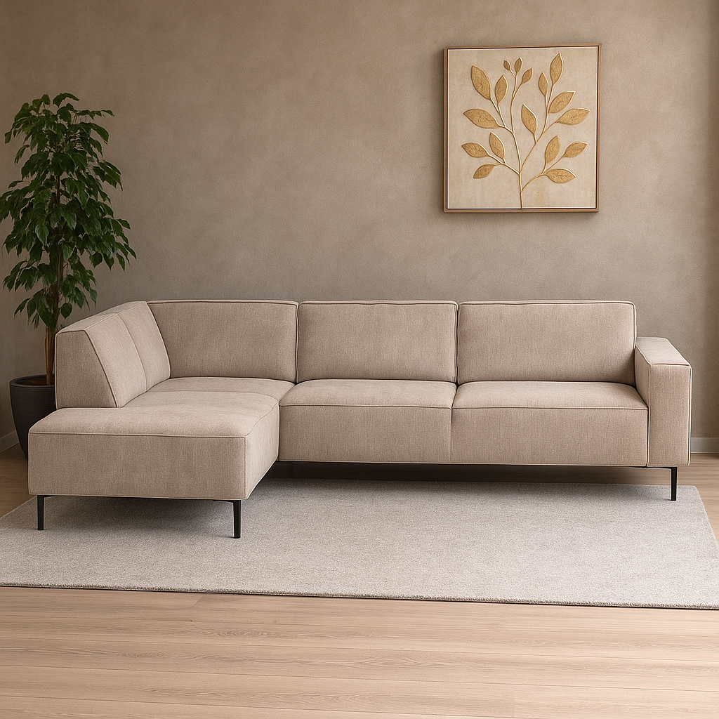 Hoekbank in beige. 