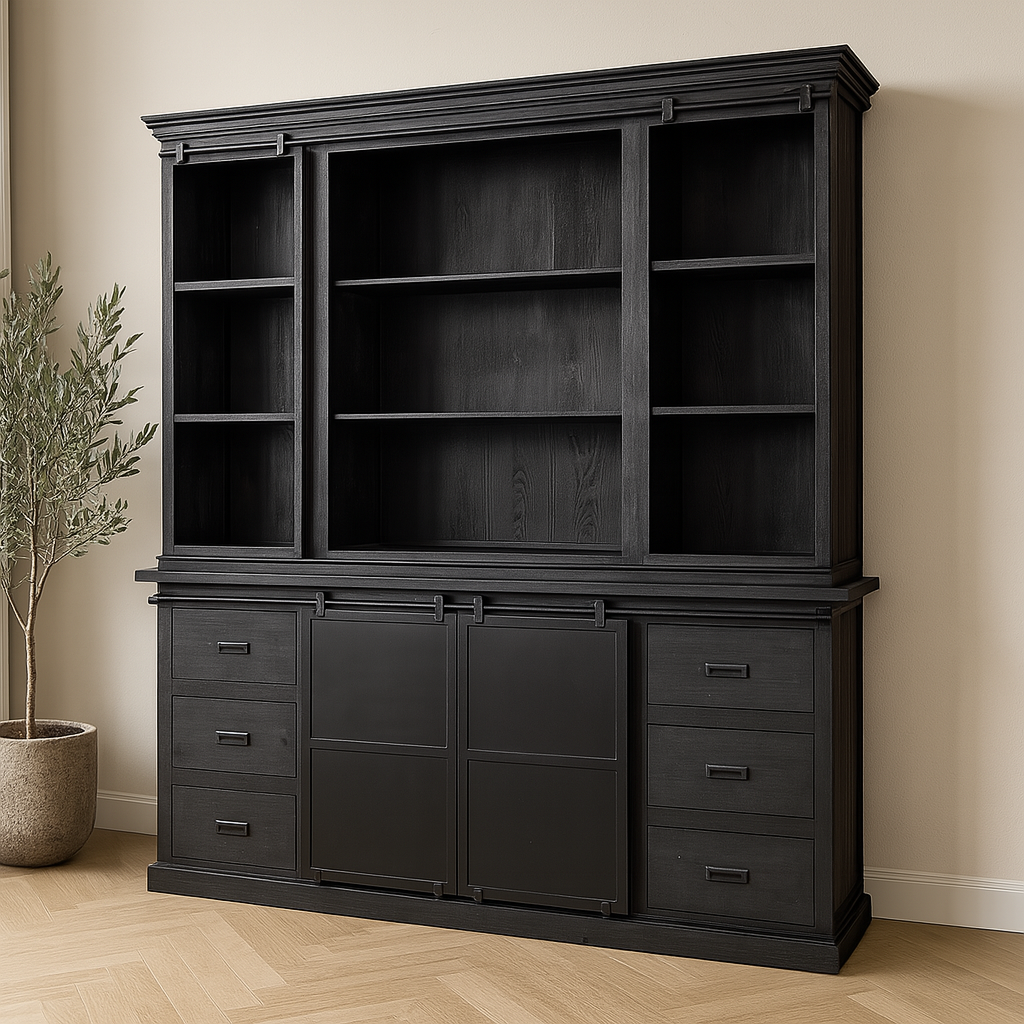 Mangohouten Buffetkast Milan 200 cm Recht Zwart