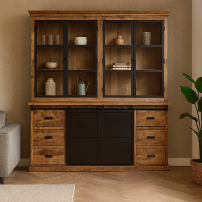 Mangohouten Buffetkast Milan 200 cm Dubbele Deurtjes Recht