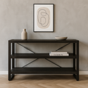Mangohouten Boekenkast Britt Laag 150 cm Zwart