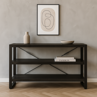Mangohouten Boekenkast Britt Laag 150 cm Zwart