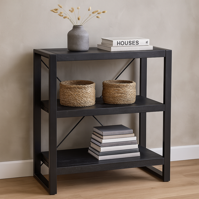 Mangohouten Boekenkast Britt Laag 90 cm Zwart