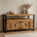 Mangohouten Dressoir Britt 140 cm 2 deuren 3 lades