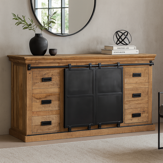 robuust dressoir van mangohout 260 cm breed