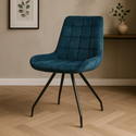 Eetkamerstoel Kopenhagen Blauw Fluweel met zwart onderstel