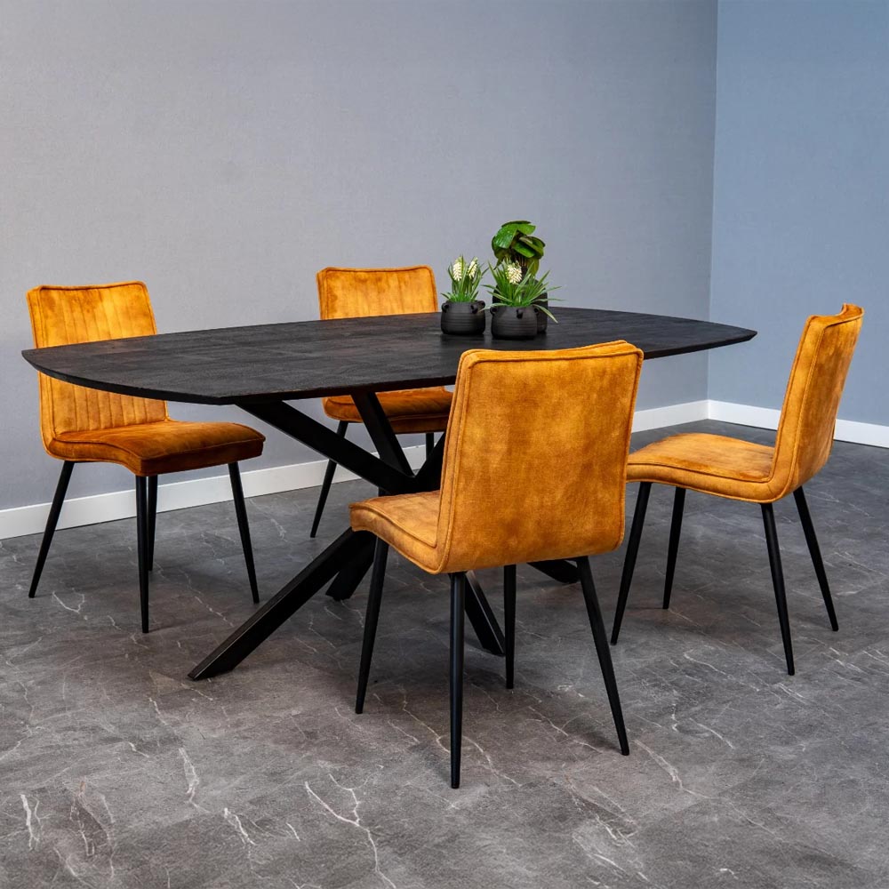 eetkamerstoel met hoge rug van cognac fluweel