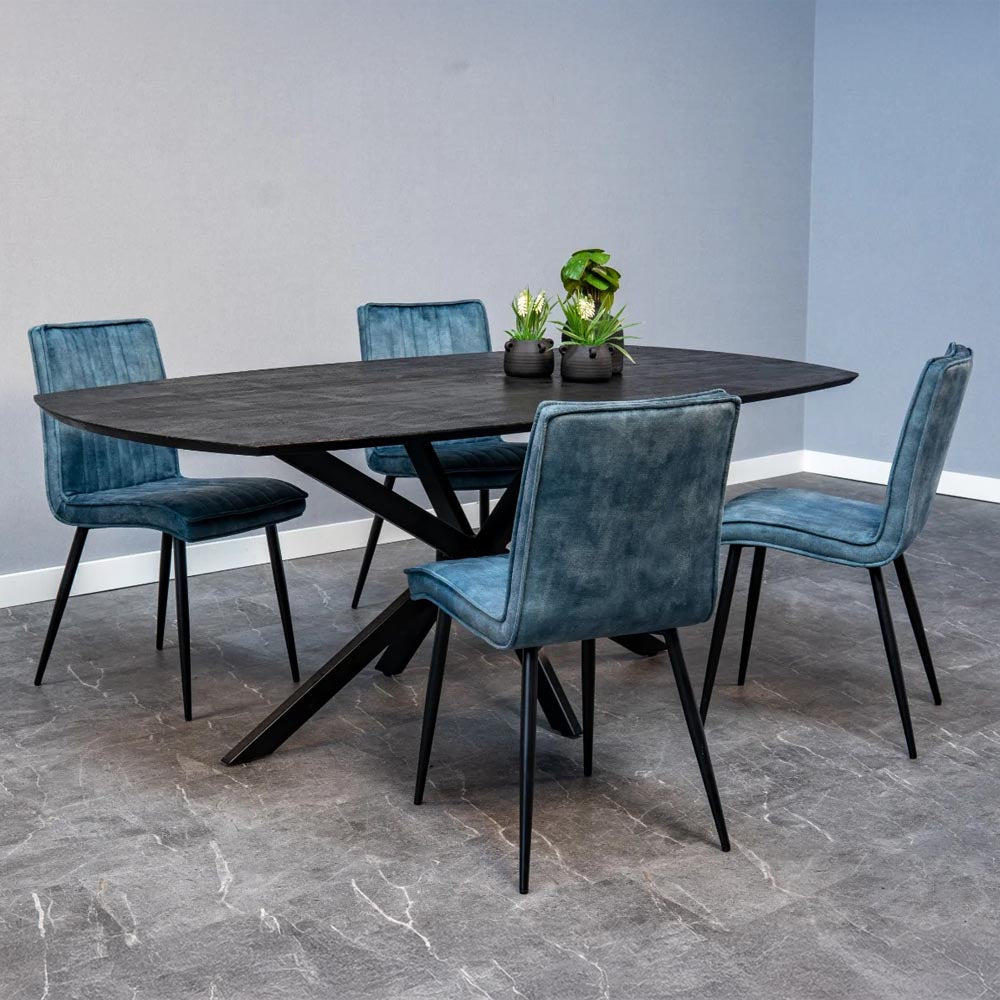 eetkamerstoel met hoge rug van donkerblauw fluweel