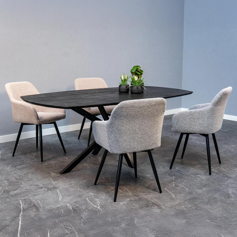 eetkamerstoel met armleuning lichtgrijs boucle