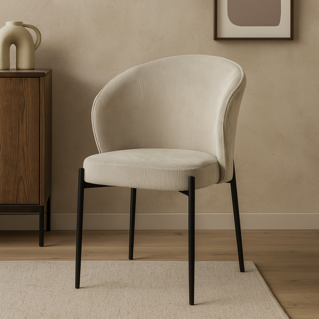 Eetkamerstoel Uppsala Beige Rib met zwart onderstel