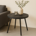 zwarte ronde salontafel van mangohout met visgraatpatroon 58 cm breed