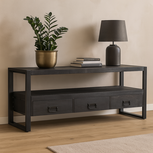 Mangohouten TV Meubel Kensi 150 cm Zwart