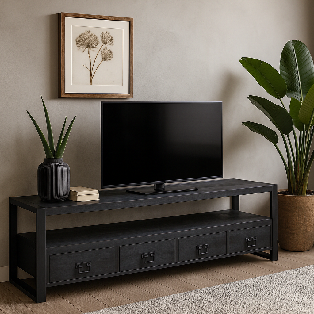 Mangohouten TV Meubel 180 cm Zwart