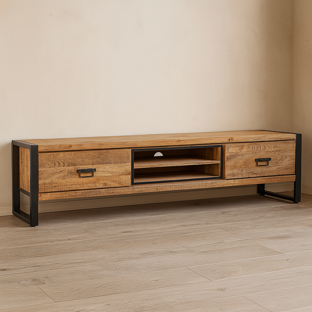 Mangohouten tv meubel met 2 lades 200 cm breed