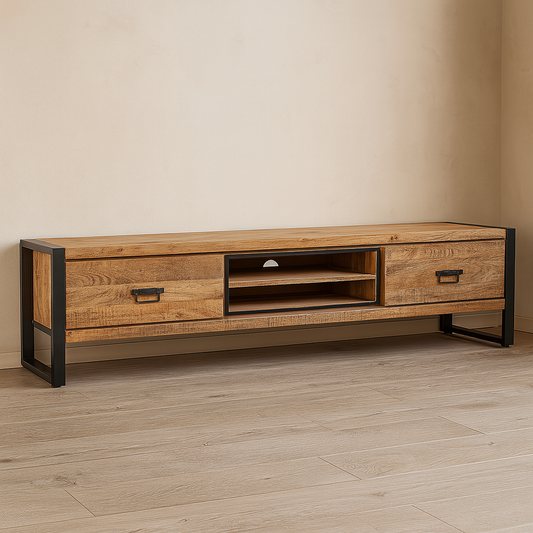 mangohouten tv meubel met 2 lades 200 cm breed