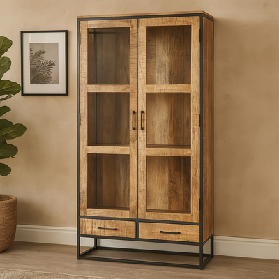 Mangohouten Vitrinekast Owen 95 cm