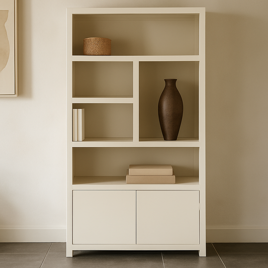 Mangohouten Wandkast Evan 120 cm Crème (5 open vakken, 2 deuren)