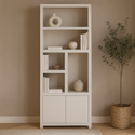 Mangohouten Wandkast Evan Crème 80 cm (5 open vakken, 2 deuren)
