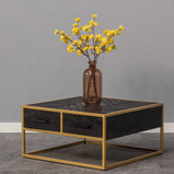 vierkante salontafel van zwart mangohout met gouden frame 80x80 cm