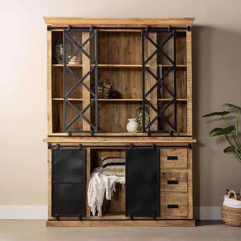 Mangohouten Buffetkast Milan 160 cm met dubbele deurtjes X