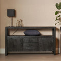 robuust dressoir zwart mangohout met deurtjes en lades 140 cm breed