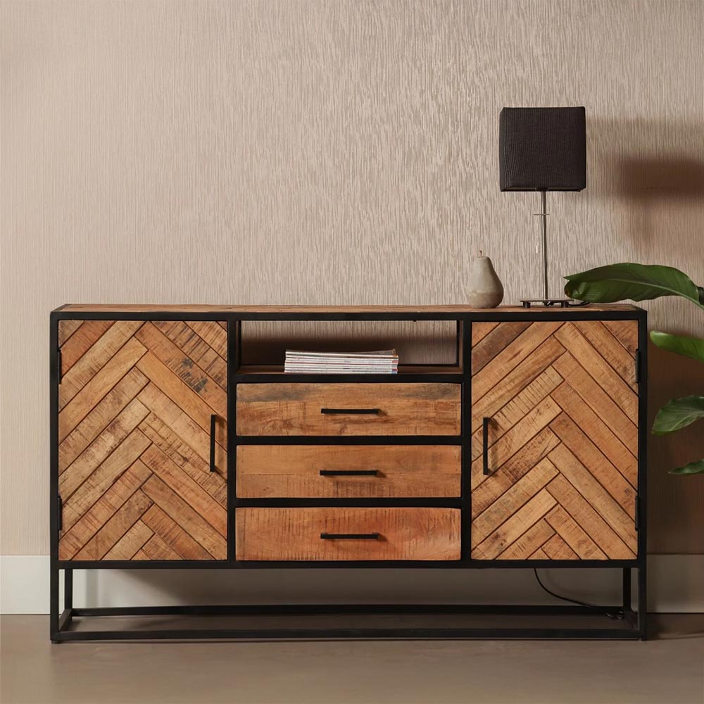 Dressoir van mangohout met visgraat 145 breed