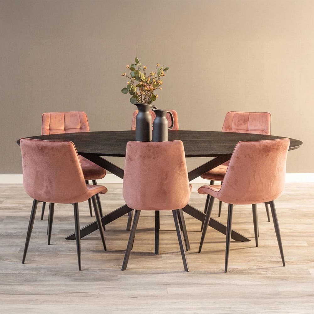 Mangohouten Eettafel Ovaal Julia 260x120 cm Zwart (2,5 cm)
