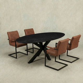Mangohouten Eettafel Ovaal Julia 210x100 cm Zwart (2,5 cm)