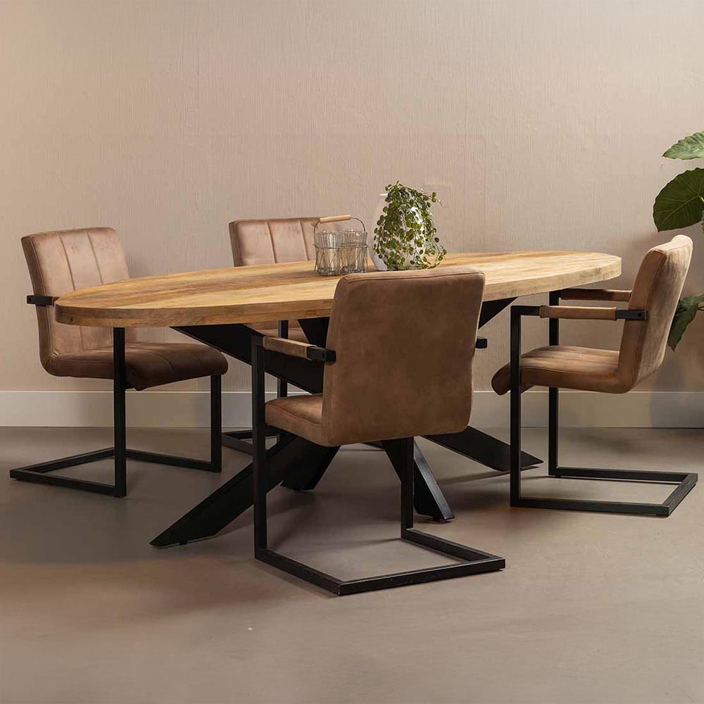 ovale eettafel van mangohout 210x100