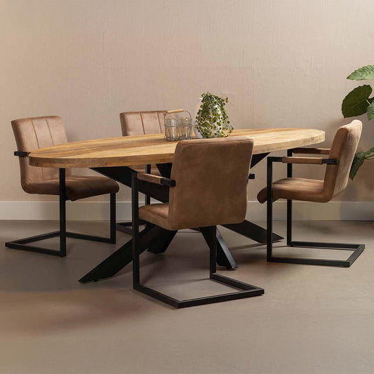 ovale eettafel van mangohout 160x90