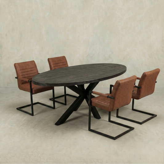 Mangohouten Eettafel Ovaal Oscar 210x100 cm Zwart (5cm)