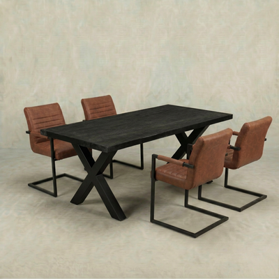 Mangohouten Eettafel Rechthoek Cedric 240x100 cm Zwart (6cm)