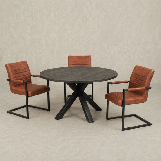 Mangohouten Eettafel Rond Tara 140 cm Zwart (5cm)